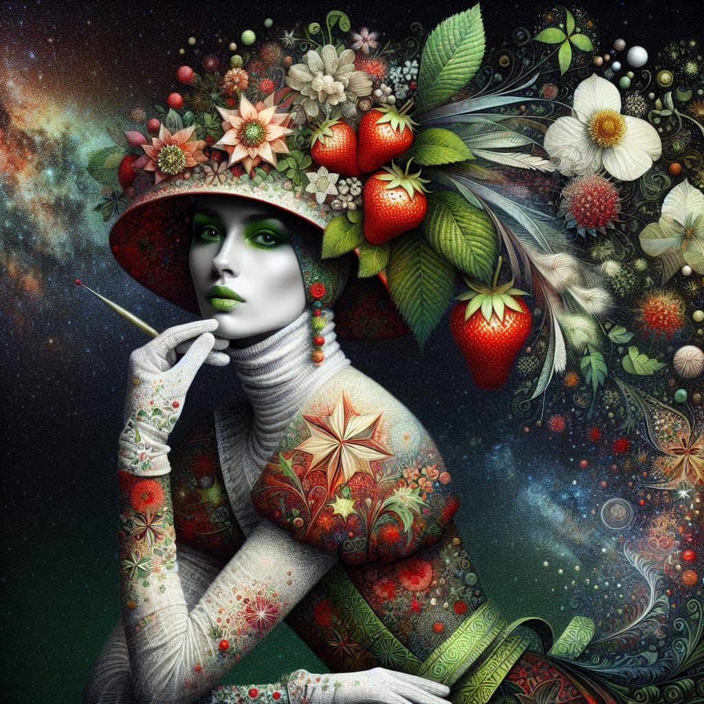 Whimsical Pixie in Vibrant Floral Attire Under Starry Skies