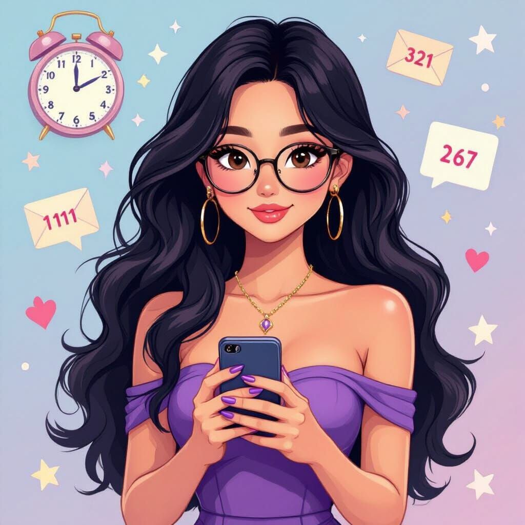 Animated Asian Woman Sees Angel Numbers, Ghibli Style