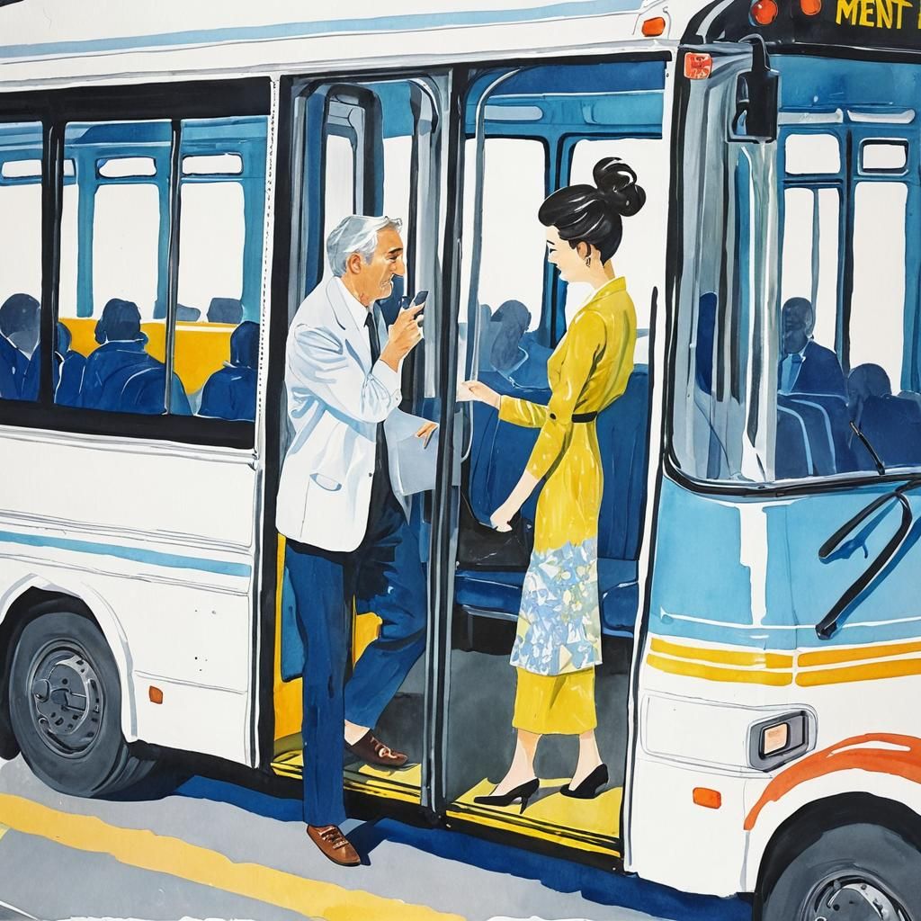 Couple's First Meeting: Gouache Watercolor Painting