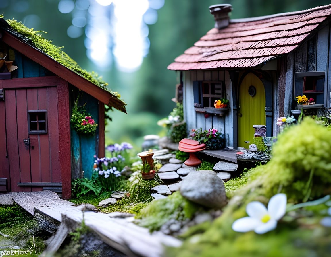 Overgrown Miniature Village: Dark Fantasy Concept Art