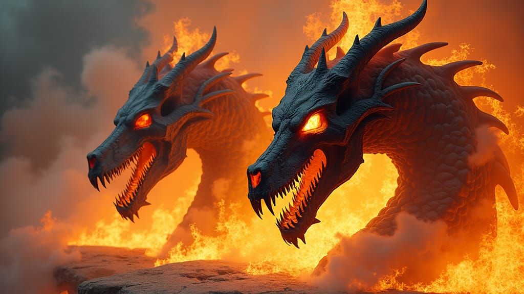 Skulls Rising from Fire in Dark Fantasy Style