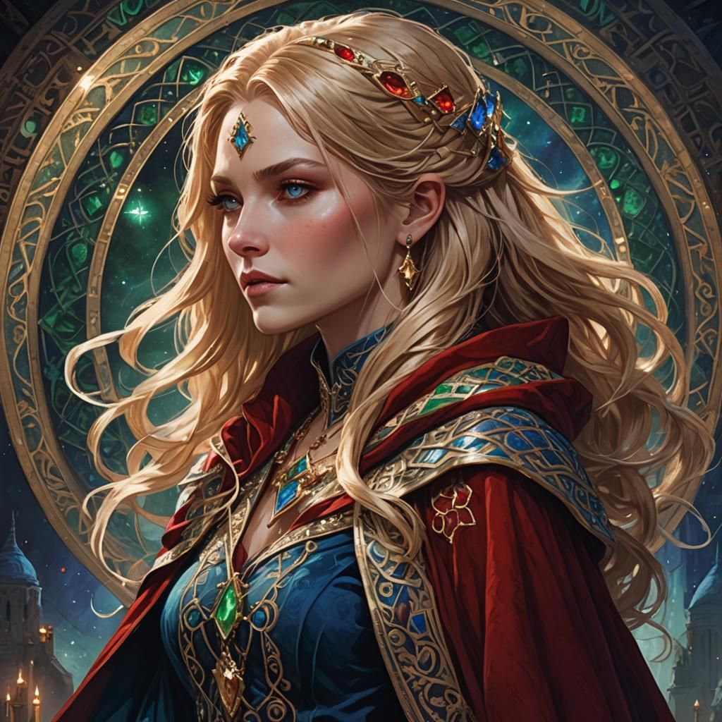 Sorceress with Emerald Eyes in Romantic Art Nouveau Style