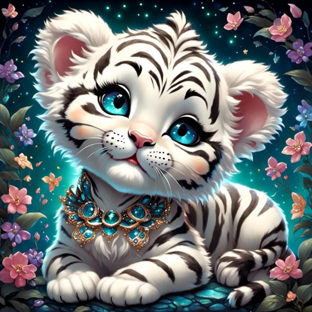 Adorable White Tiger Cub in Fantasy Setting