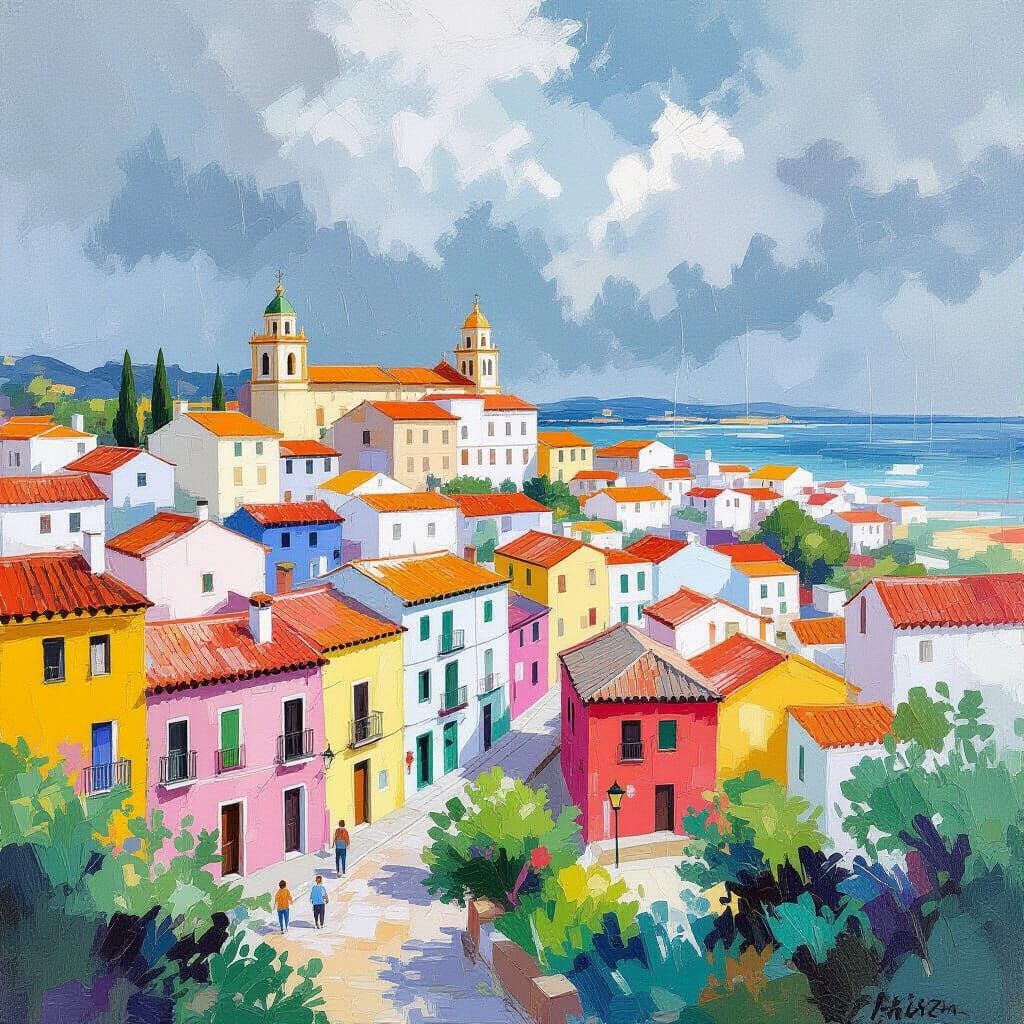 Andalucian Landscape in Gouache and Watercolor Style