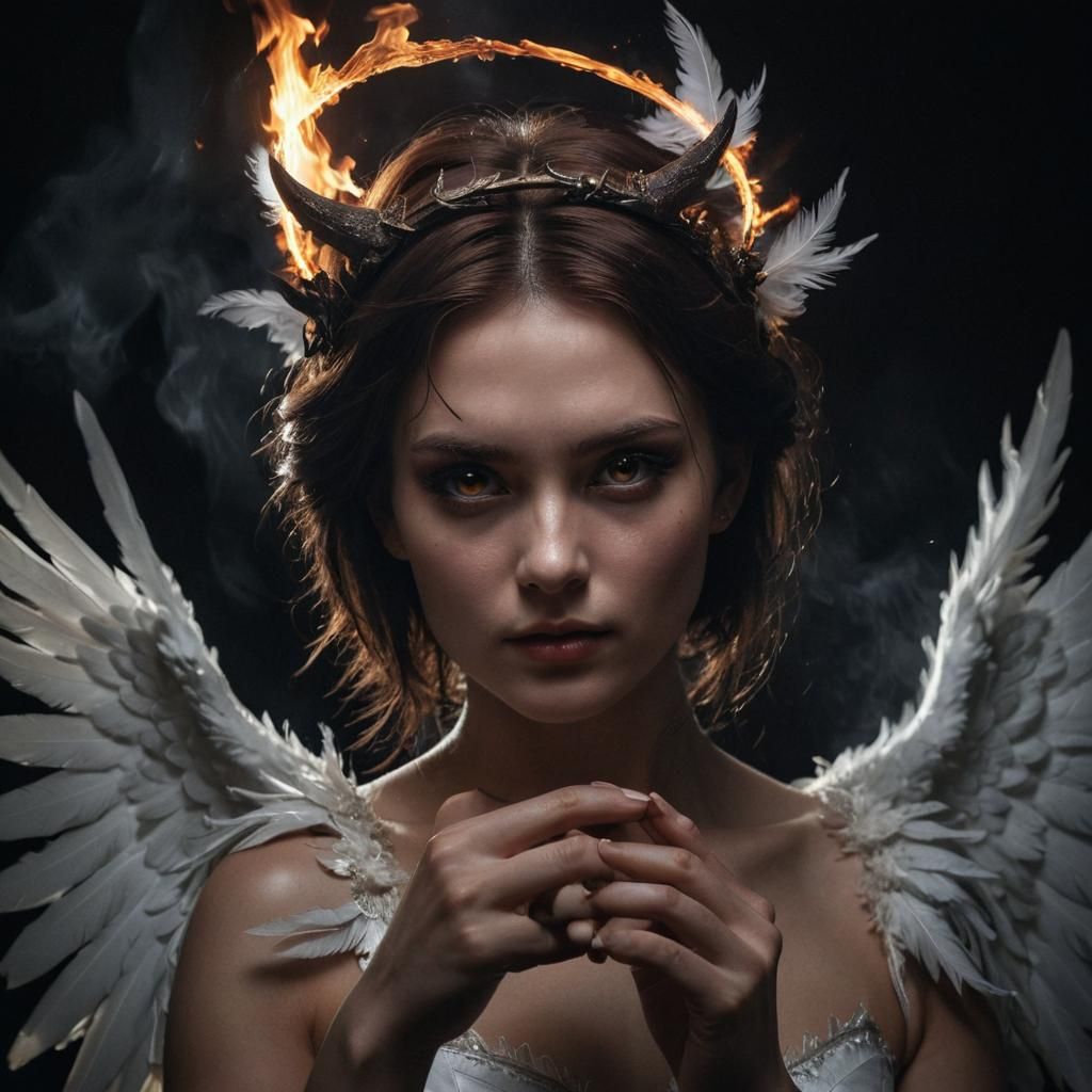 Half-Angel Half-Demon Portrait in Dark Fantasy Style