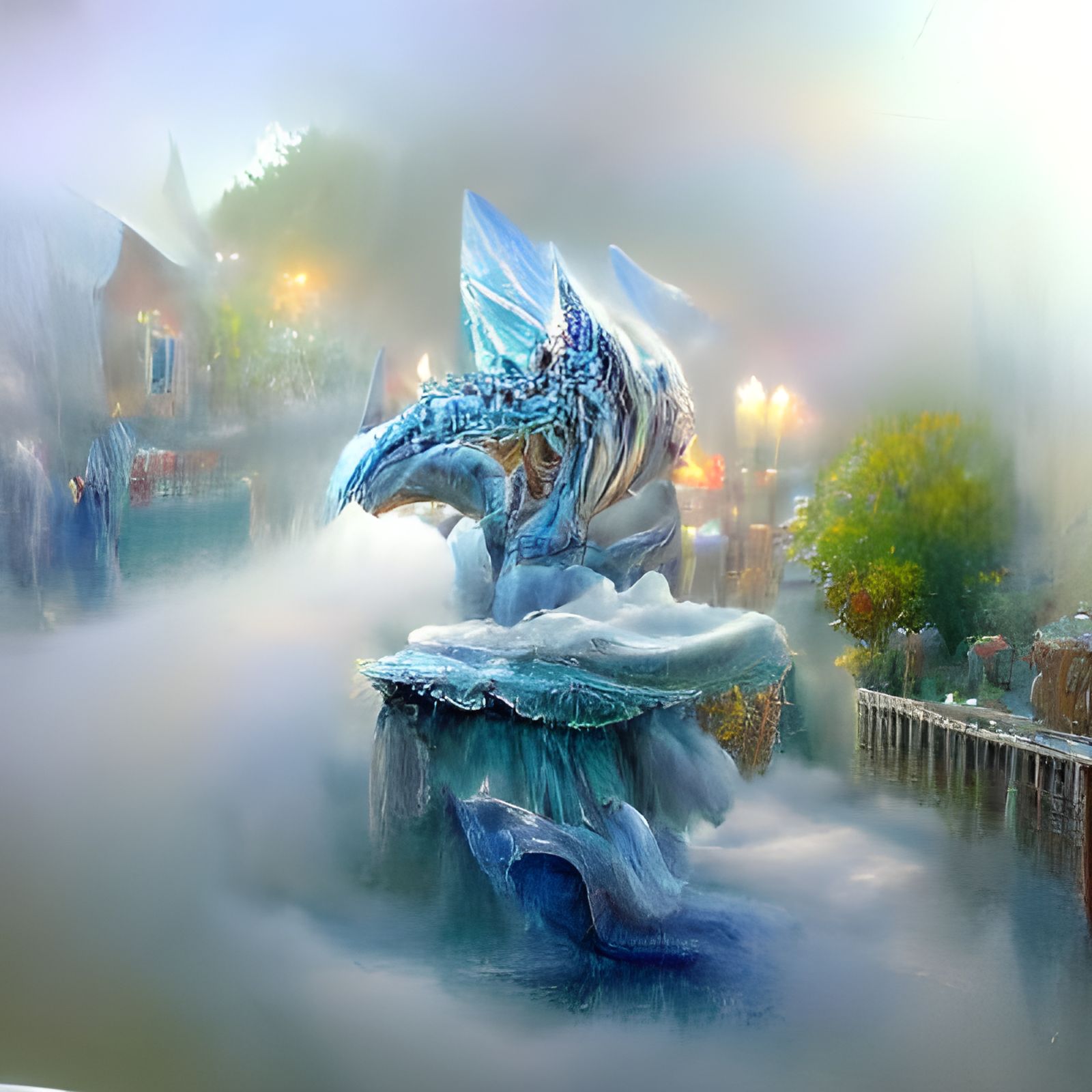 Ethereal Ice Dragon in a Fantasy Landscape
