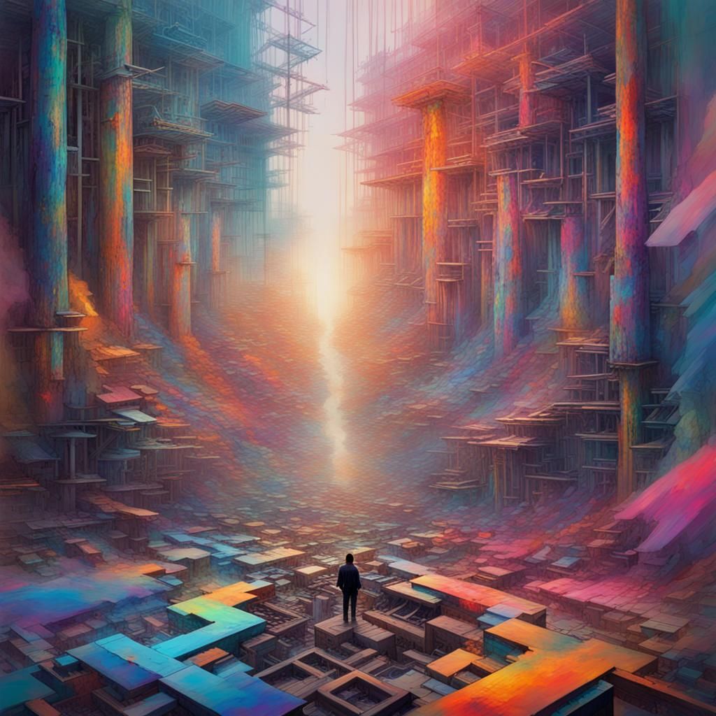 Psychedelic Glitch Art in Post-Apocalyptic Hologram