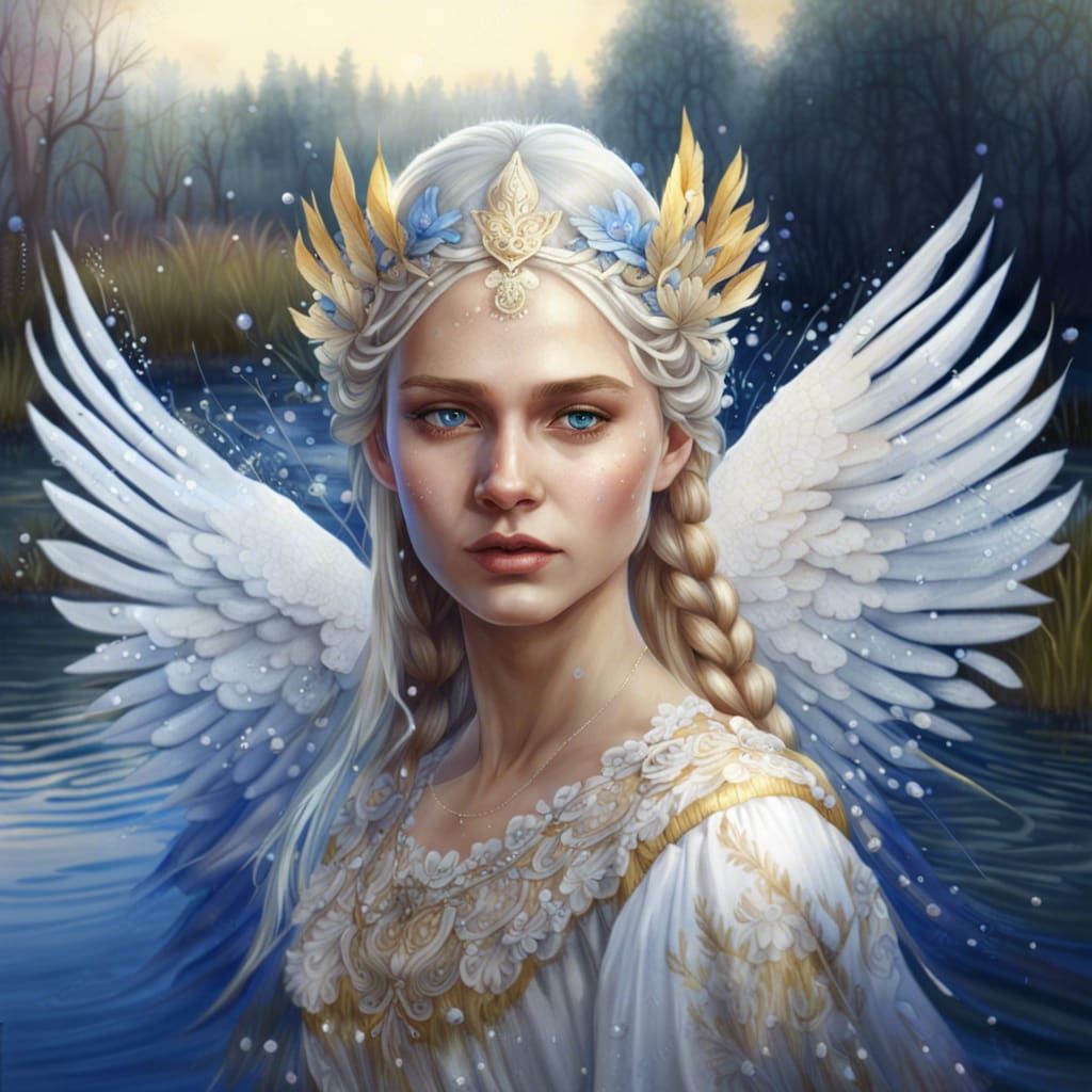 Russian Girl with Wings in Fantasy Splash Art