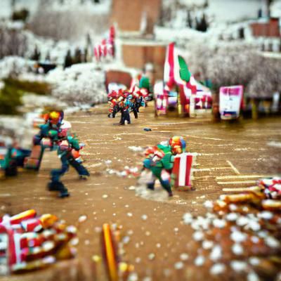 Santa's Helpers Battle in Candy Town: Tilt-Shift
