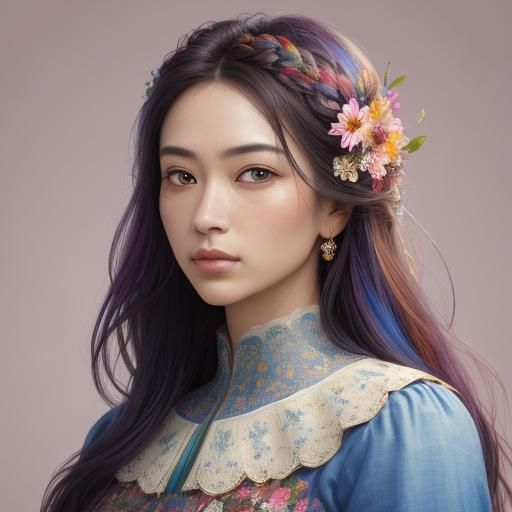 Woman with Musical Notes in Hair, Splash Art