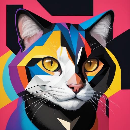 Cubist Cat and Dog Portrait in Art Deco Style