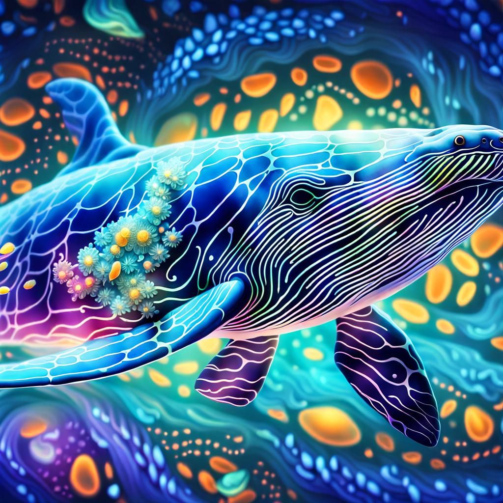 a beautiful blue whale made of white glass invisibel with a ...