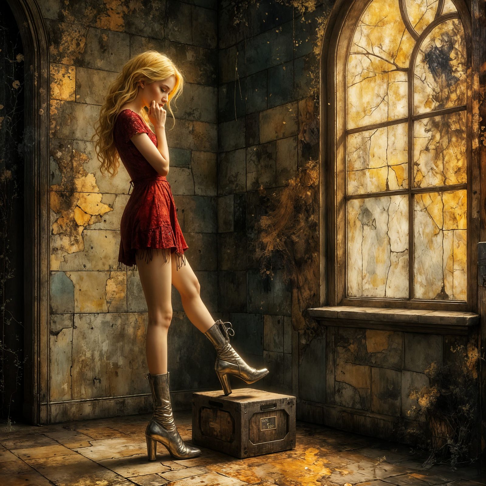 Art Nouveau Woman in Gothic Archway