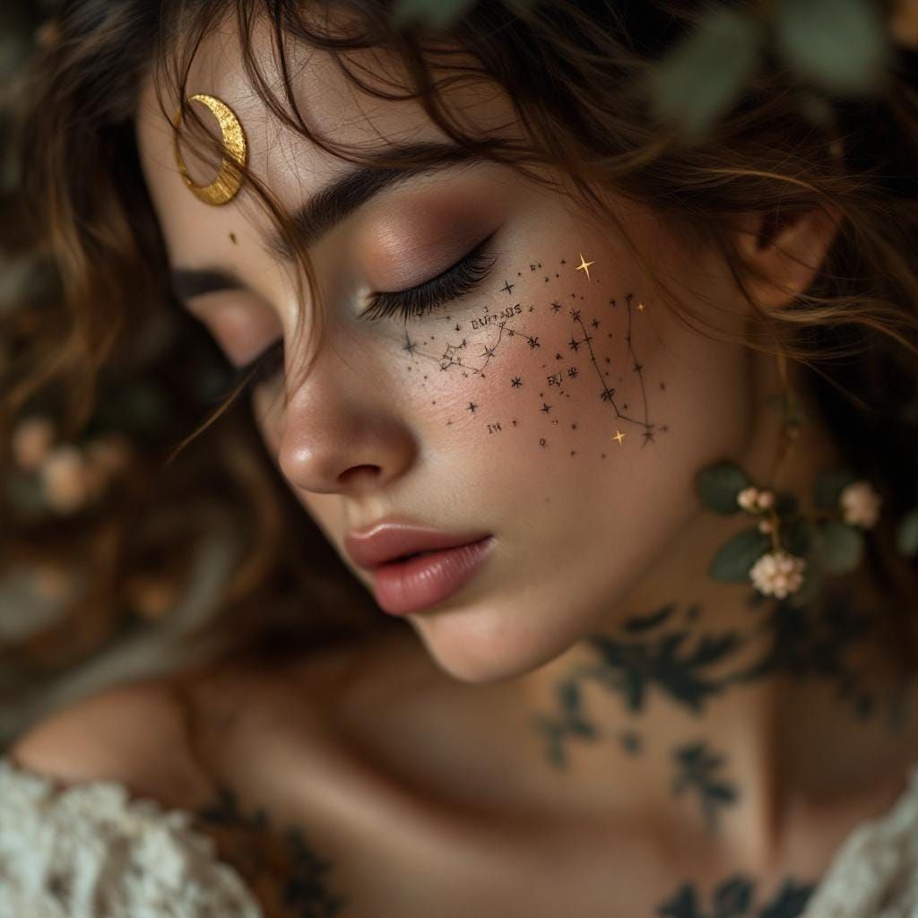 Celestial Dream: Portrait with Constellations in Silver Ligh...