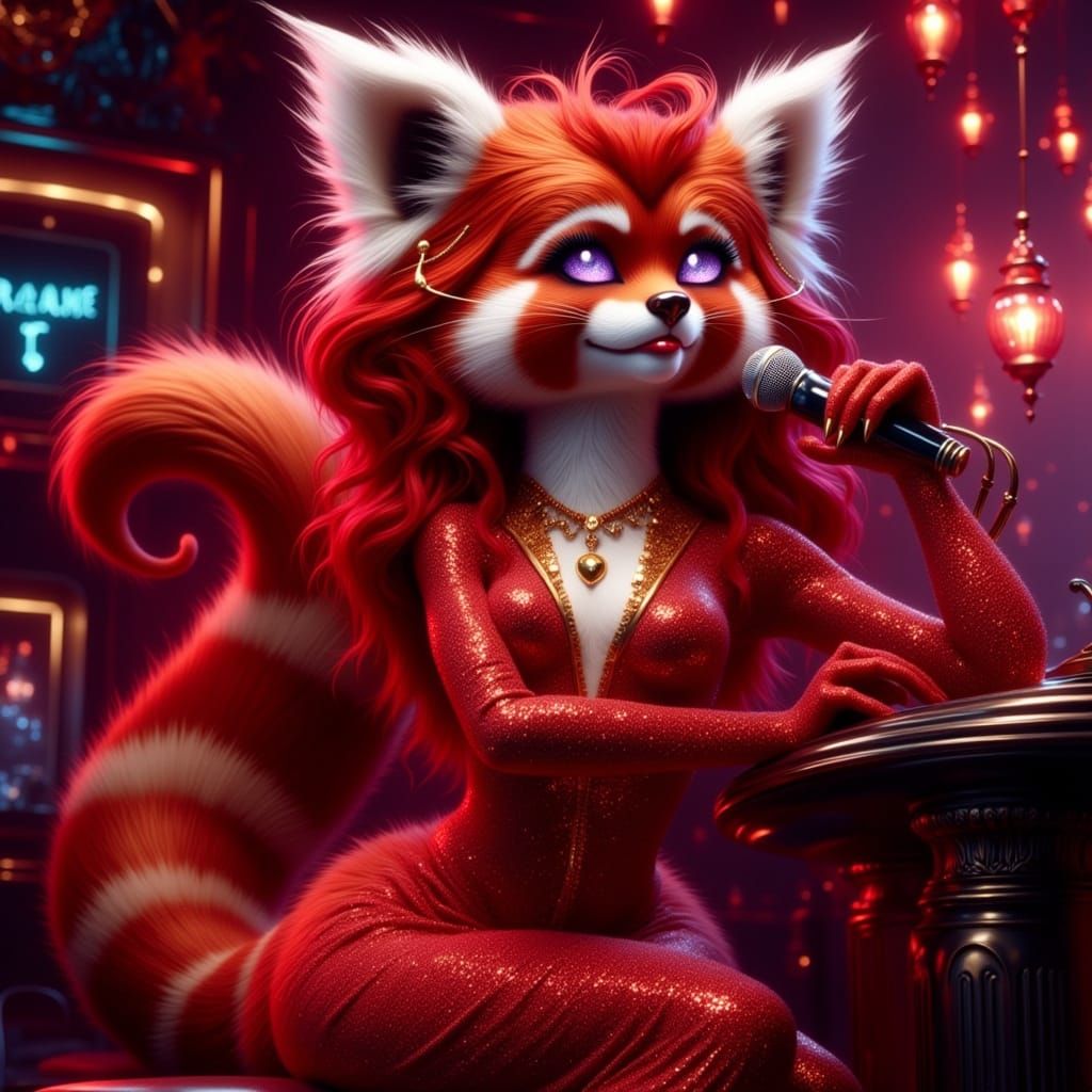 Red Panda Femme Fatale Sings in Cocktail Lounge