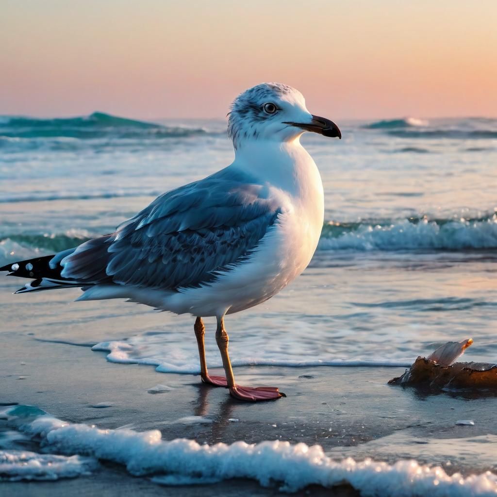 Dewy-Eyed Baby Seagull at Sunrise