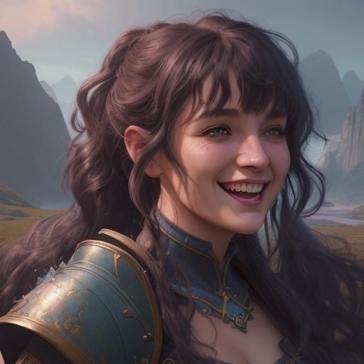 Fantasy Portrait: Laughing Woman in Detailed Landscape