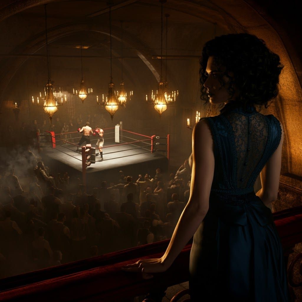 Underground Boxing Match in 1910s Opulence
