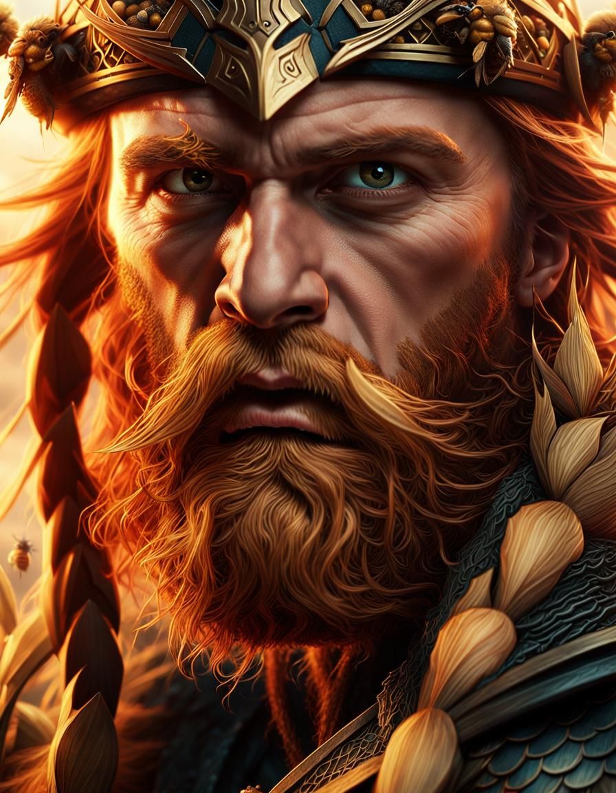 Viking with Bee Beard in Digital Matte Painting