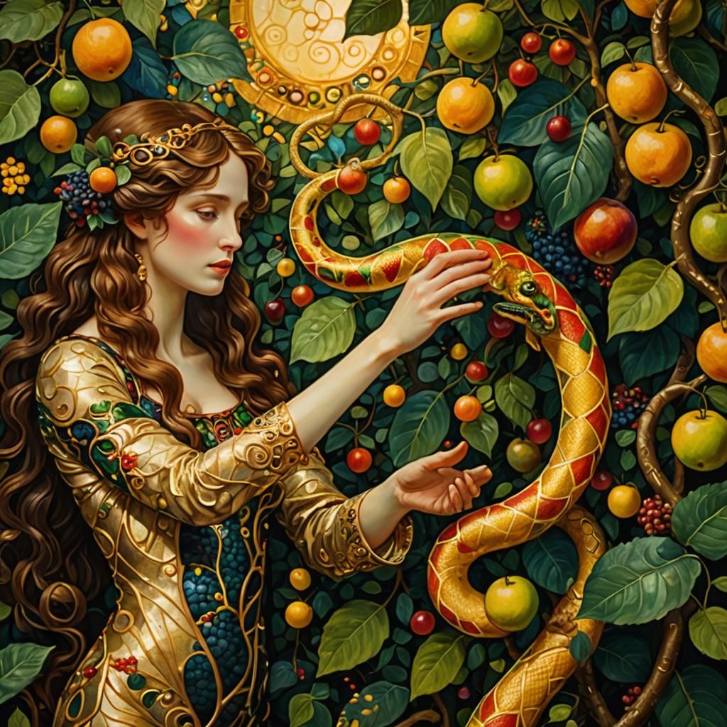 Eve's Temptation: A Klimt-Inspired Symbolic Scene