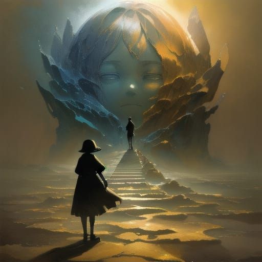 Surreal Figure Straddling Worlds in Digital Painting