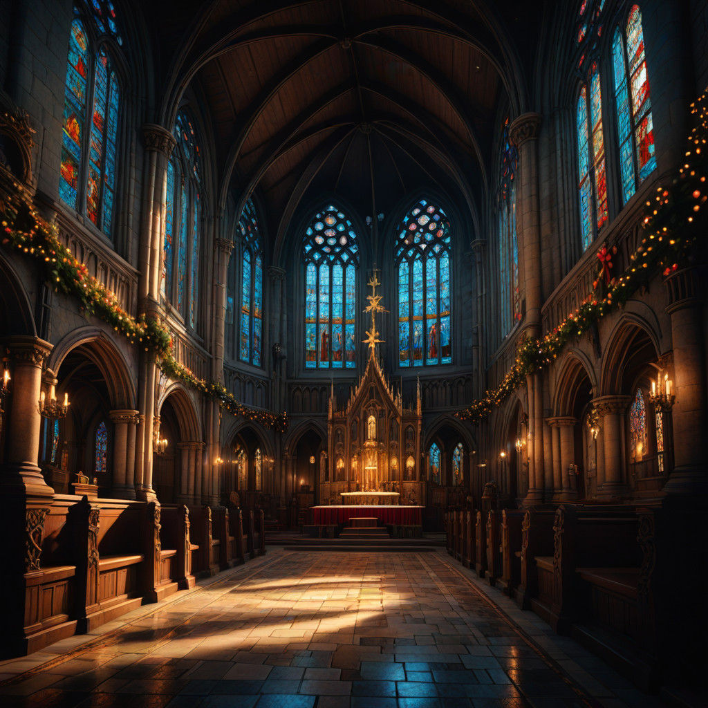 Surreal HDR Christmas Church in Cinematic Film Still Style