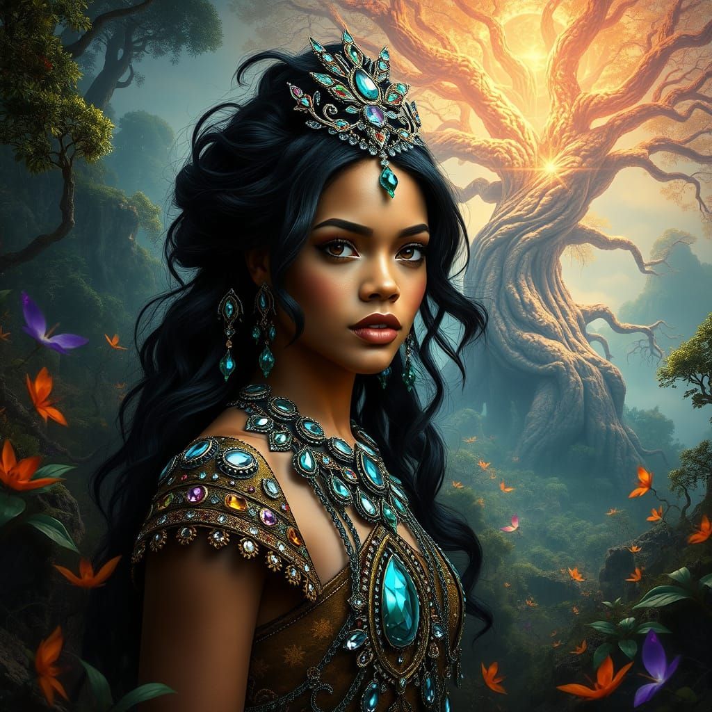 Mystical Queen in Lush Forest, Inspired by Fantasy Concept A...