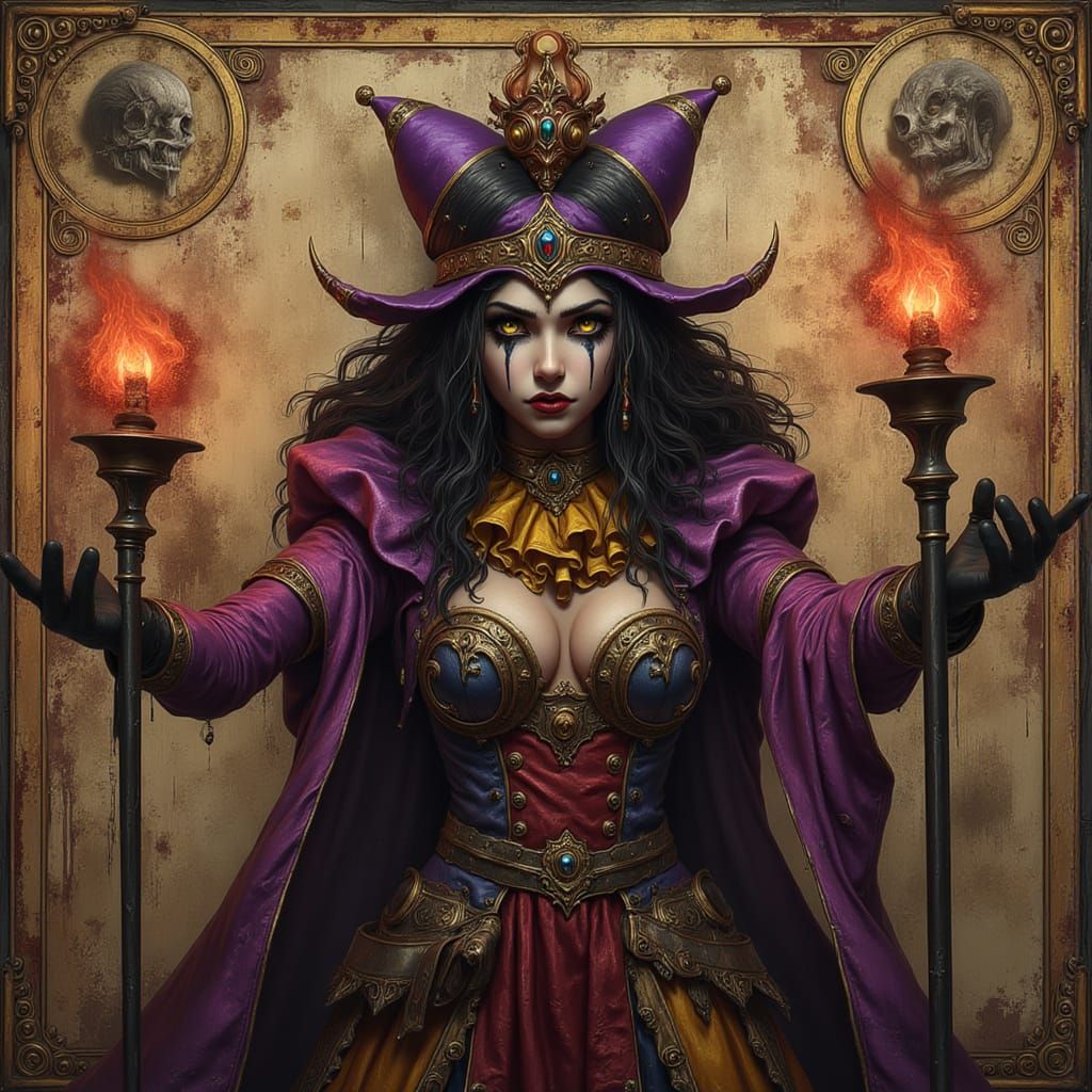 Gothic Alice Fights Queen of Hearts in Steampunk Fractal Sce...