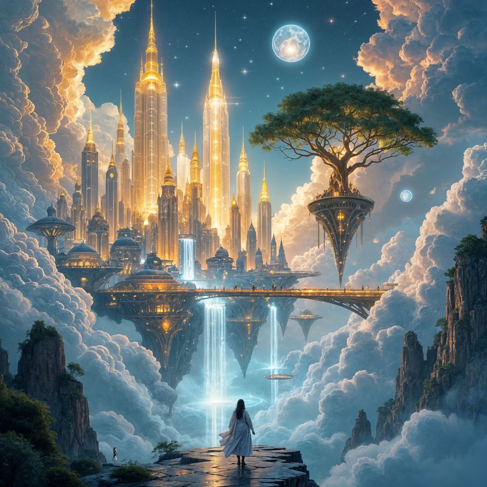 Surreal Floating City with Celestial Tree