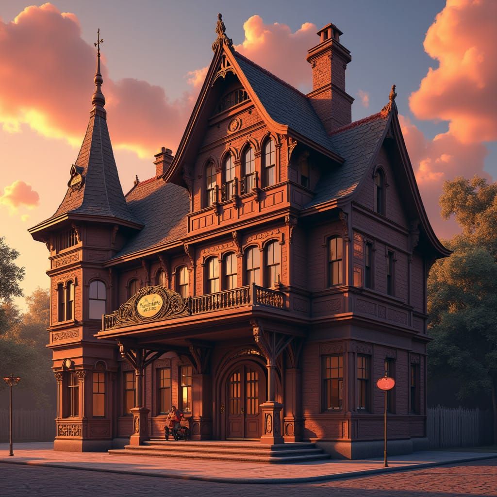 1930s Animation Studio in Warm Sunset Hues, with Intricate O...