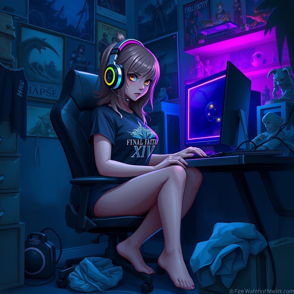 Gamer Girl in Intense Focus, Final Fantasy XIV Style