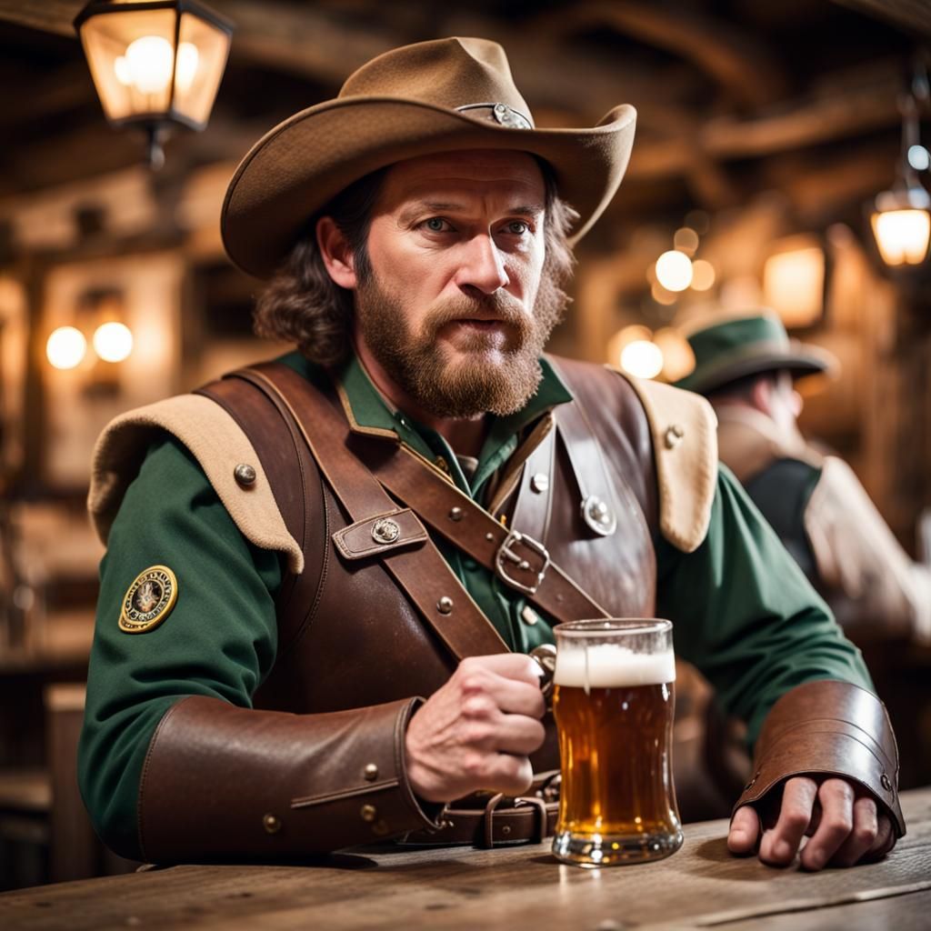 Ranger Enjoying Ale in Tavern: Professional Photography