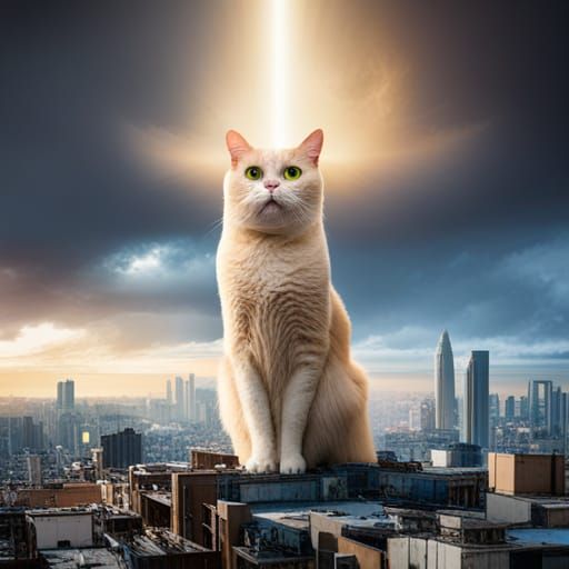 Giant Cat Unleashes Laser Eyes on City