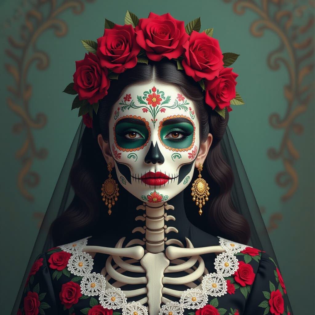 La Muerte Mask: Human Beauty Meets Bone Adorned With Roses