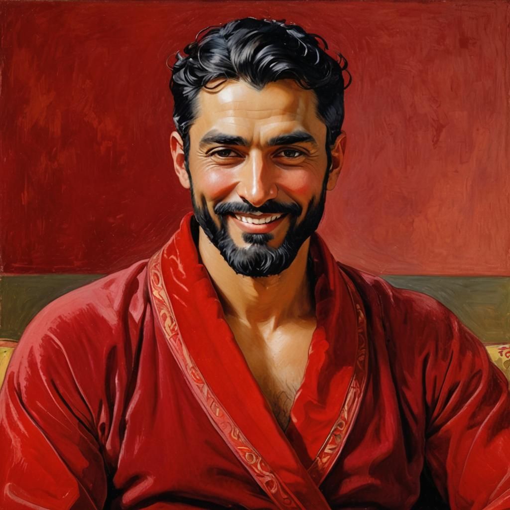 Art Nouveau Portrait of Smiling Arab Man