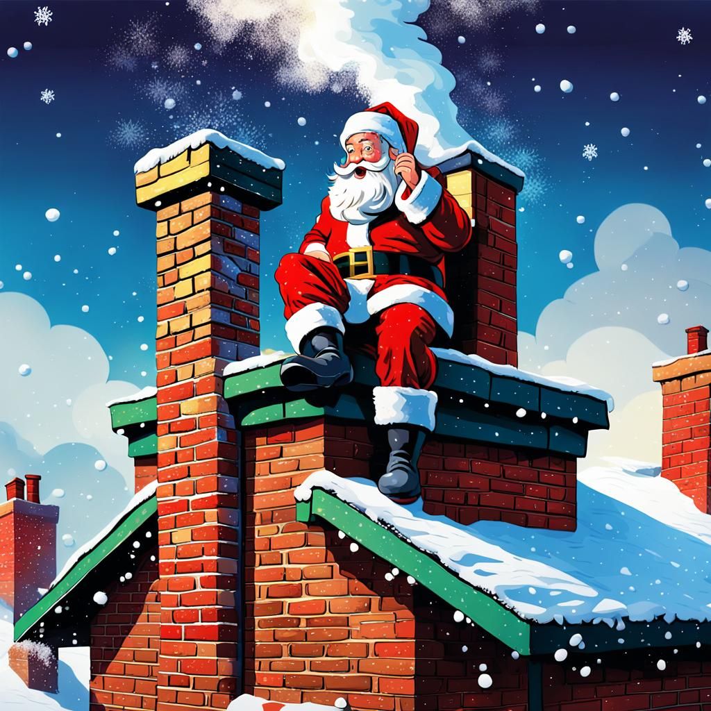 Santa Stuck in Chimney: Whimsical Comic Art