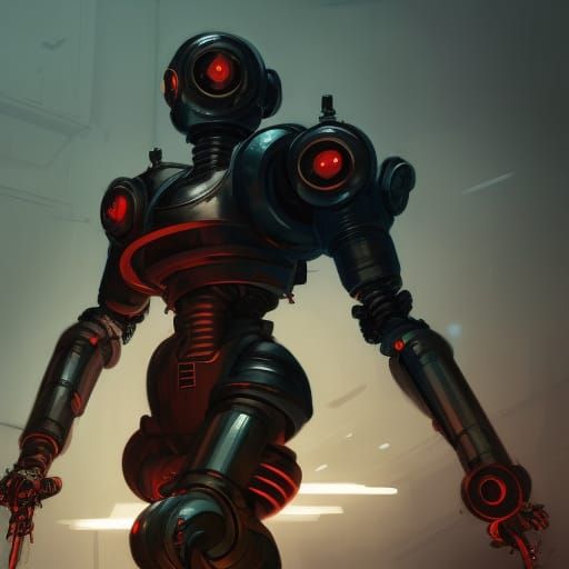 Cold War Cyberpunk Robot in Dark Fantasy Style