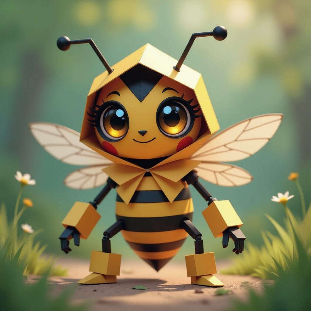 Paper Bee Creature in Pokemon Art Style