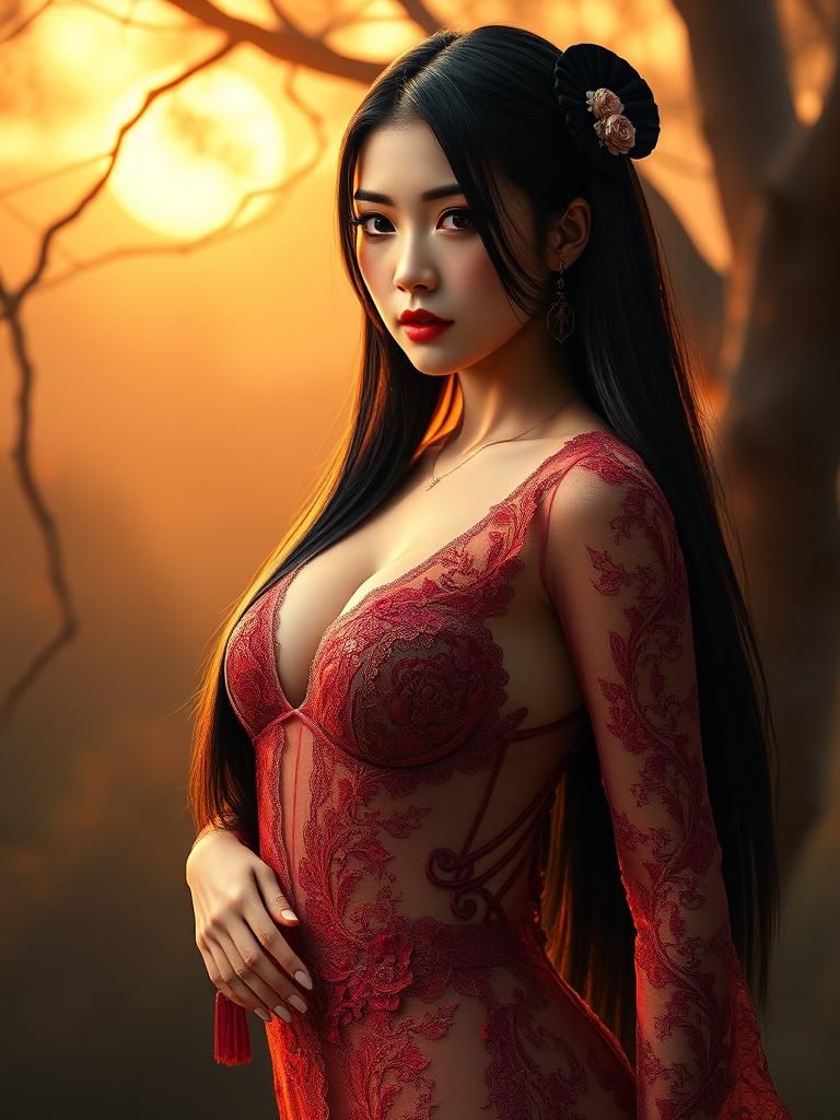 Captivating Chinese Woman in Ethereal Golden Hour