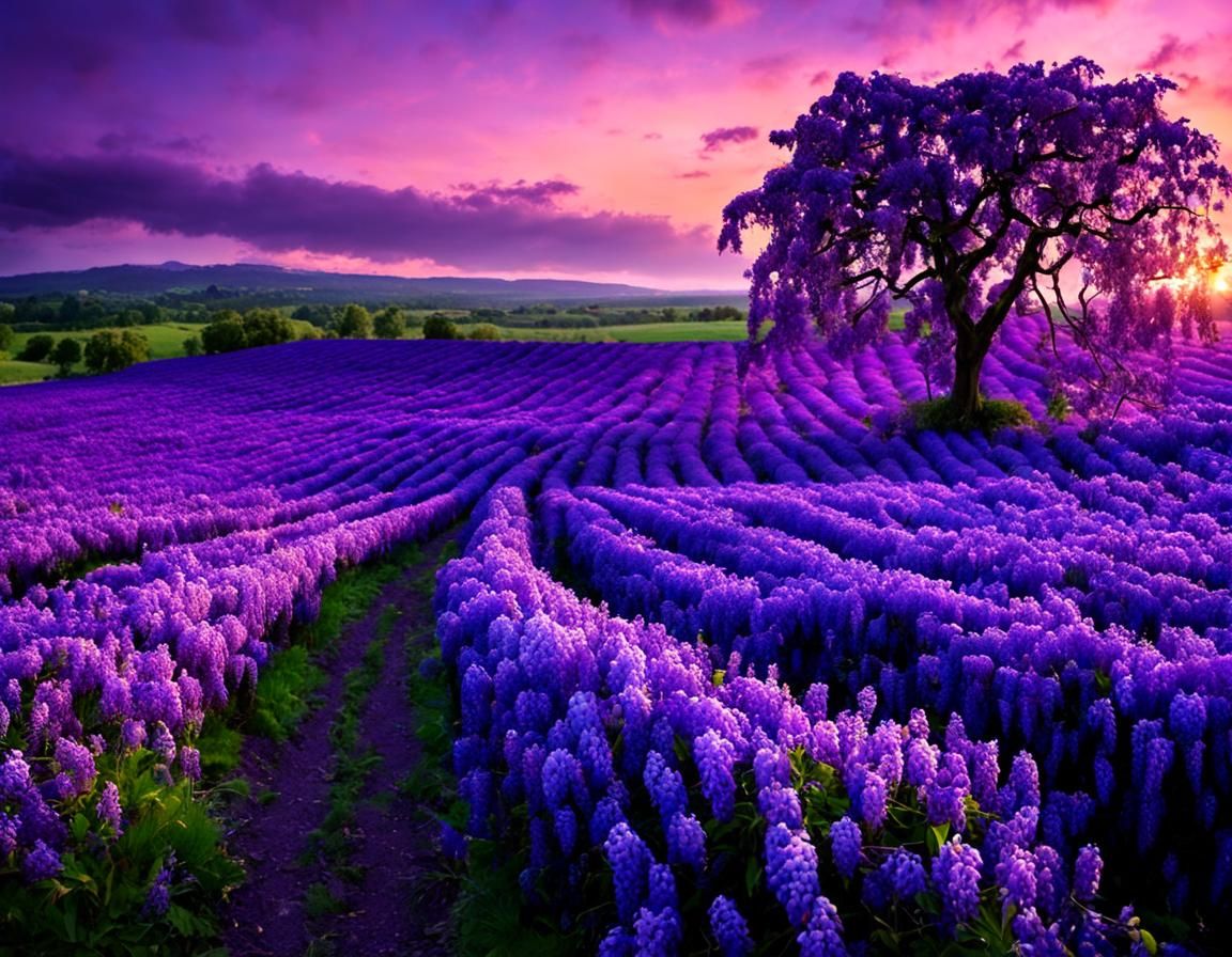 Wisteria and Purple Sunset Landscape