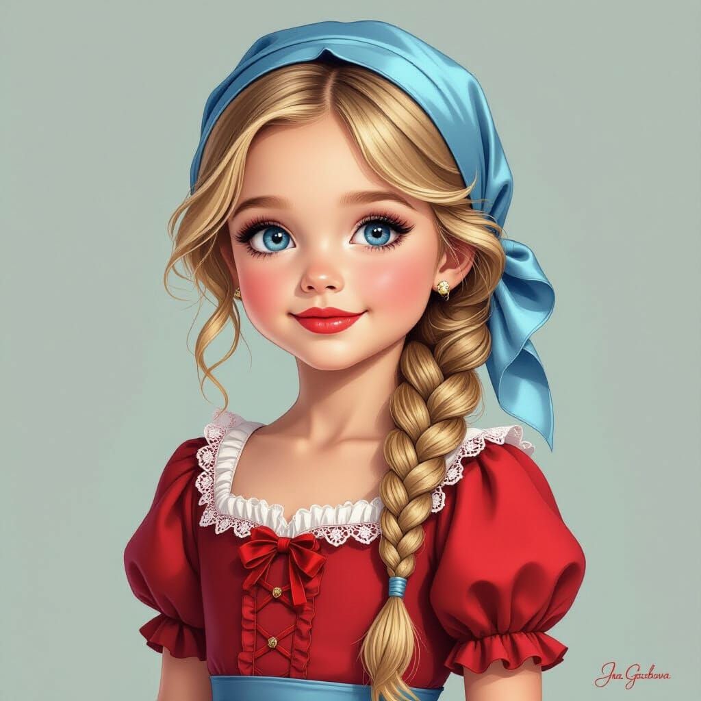 Cartoon Girl with Braid in Fantasy Style
