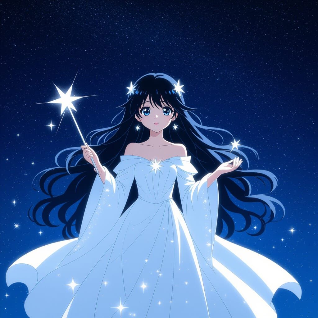 Anime Girl Descending from Starry Sky