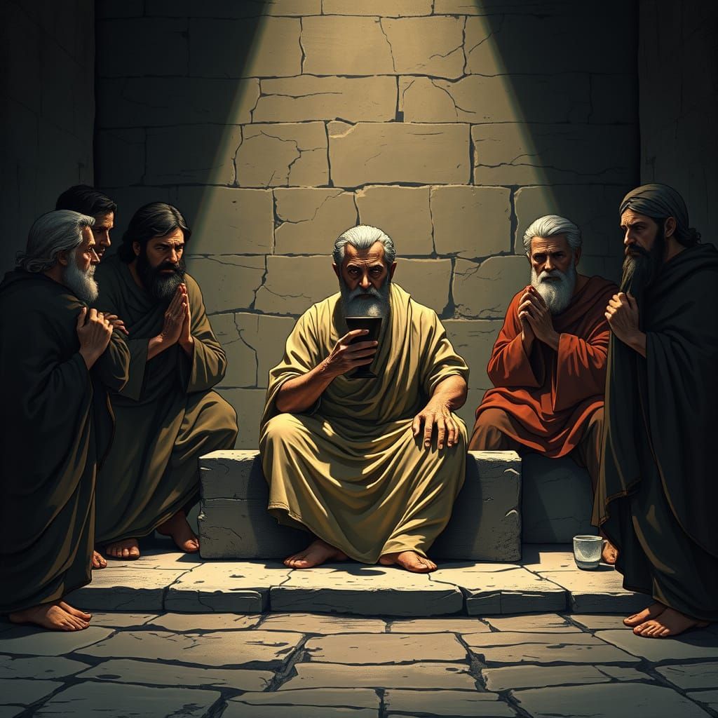 Socrates Surrounded by Students in a Haunting, Dramatic Scen...