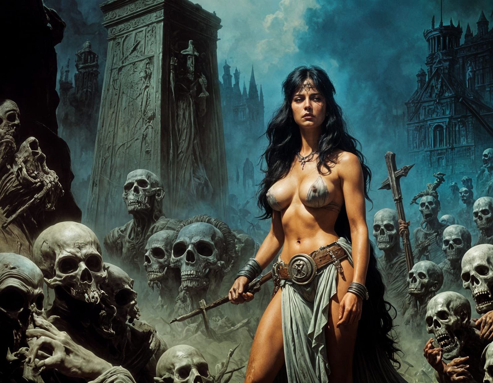 Undead Woman Rises in Graveyard: Dark Fantasy Art