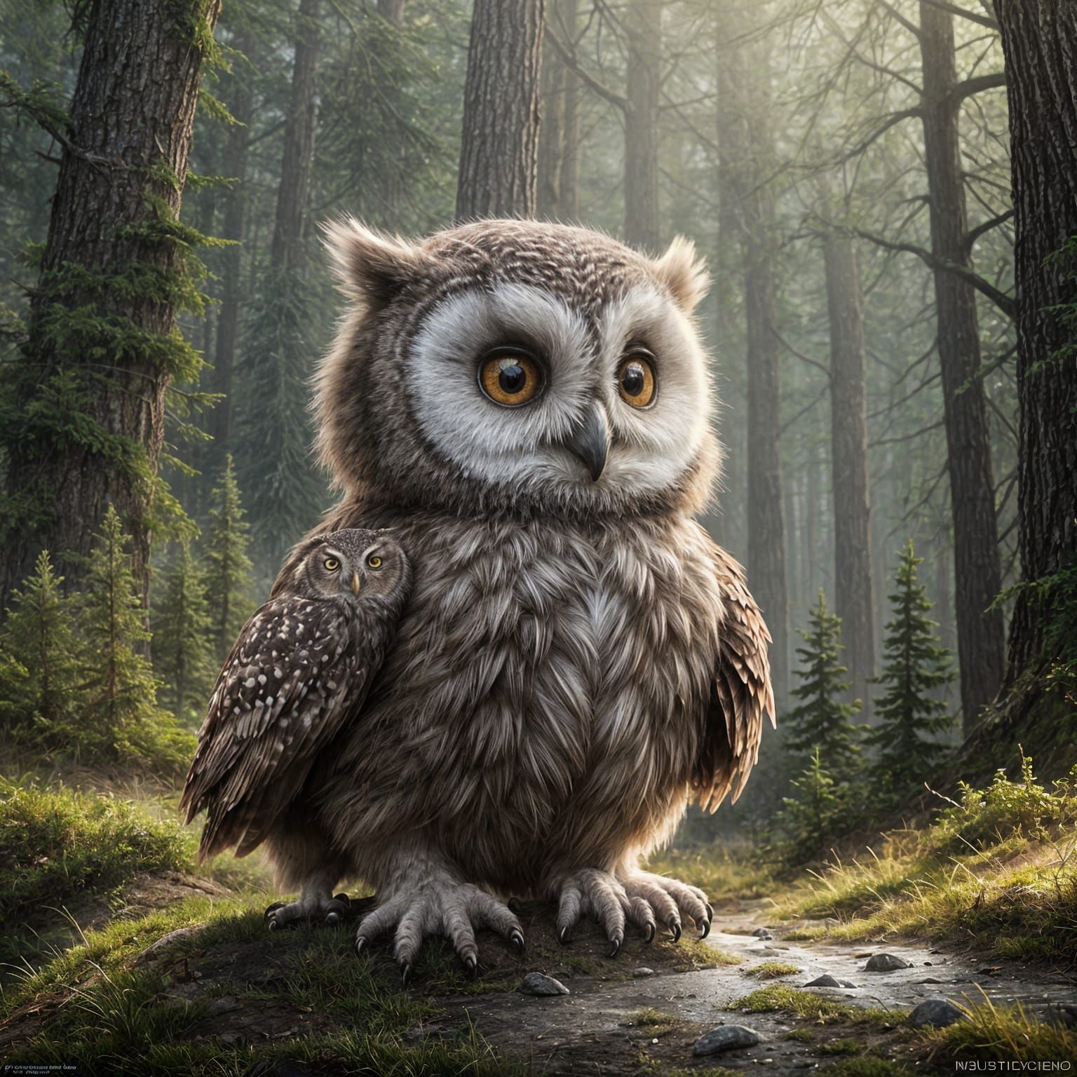 Baby Owl Bear: Precisionist Matte Painting Fantasy