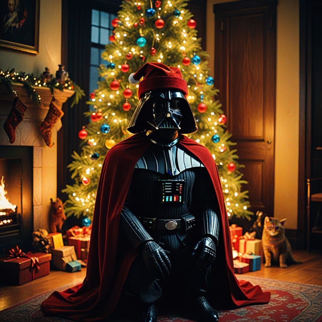 Dramatic Renaissance-Style Darth Vader in Christmas Scene