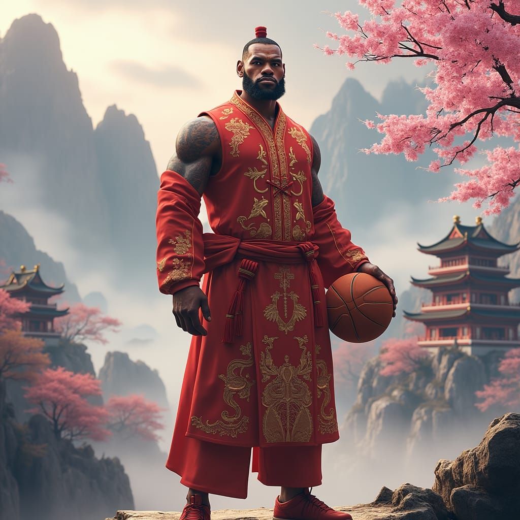 LeBron James with East Asian Features in Anime Style