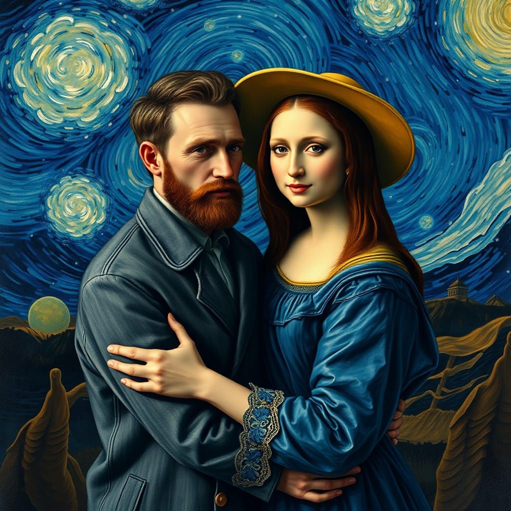 Van Gogh and Mona Lisa: A Whimsical Embrace