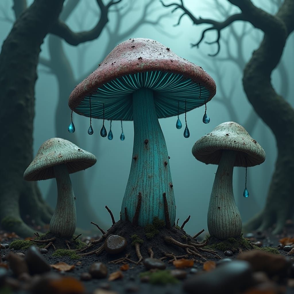 Eerie Forest: Anthropomorphic Mushrooms of Dark Emotions