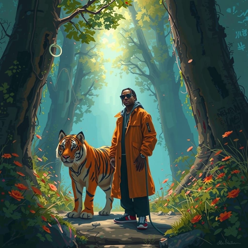 Soulful Rapper in Moody Street Art Style